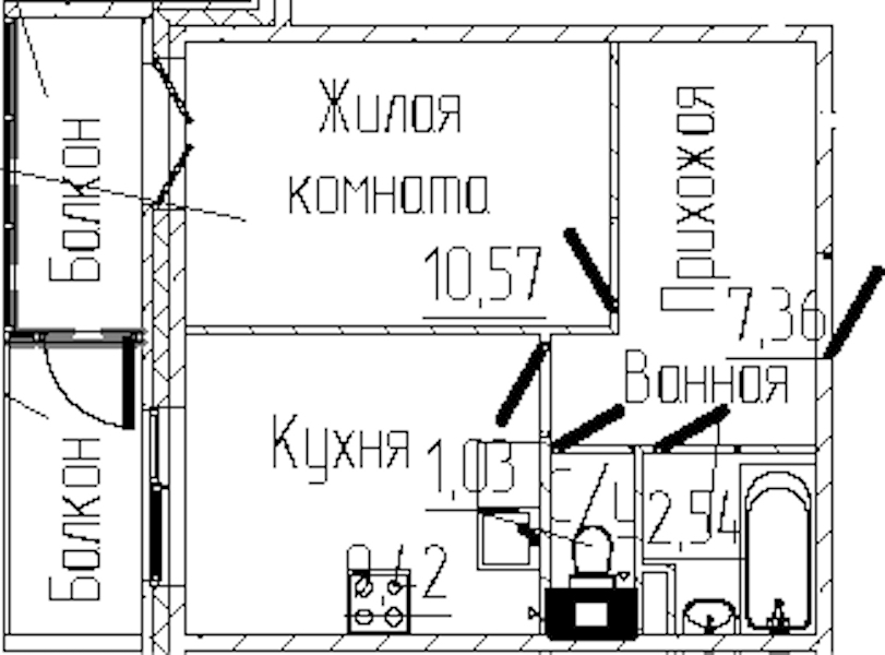 1-комнатная квартира 32.97 м², 5/6 эт., ЖК «SERTOLOVO PARK»